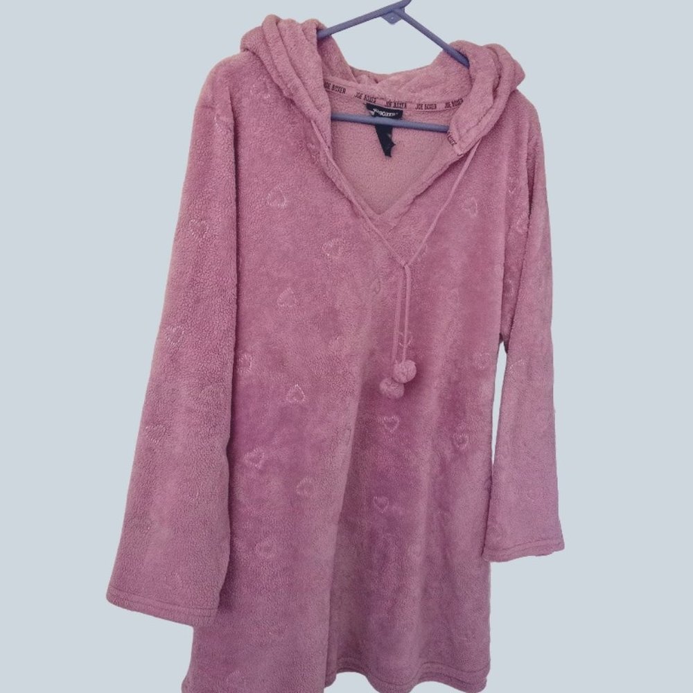 Joe Boxer Women Hoodie | Purple w/ Hearts Print | Pom Pom Draw String | Size: 2X